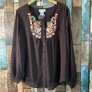 The Paragon medium brown  button down embroidered shirt